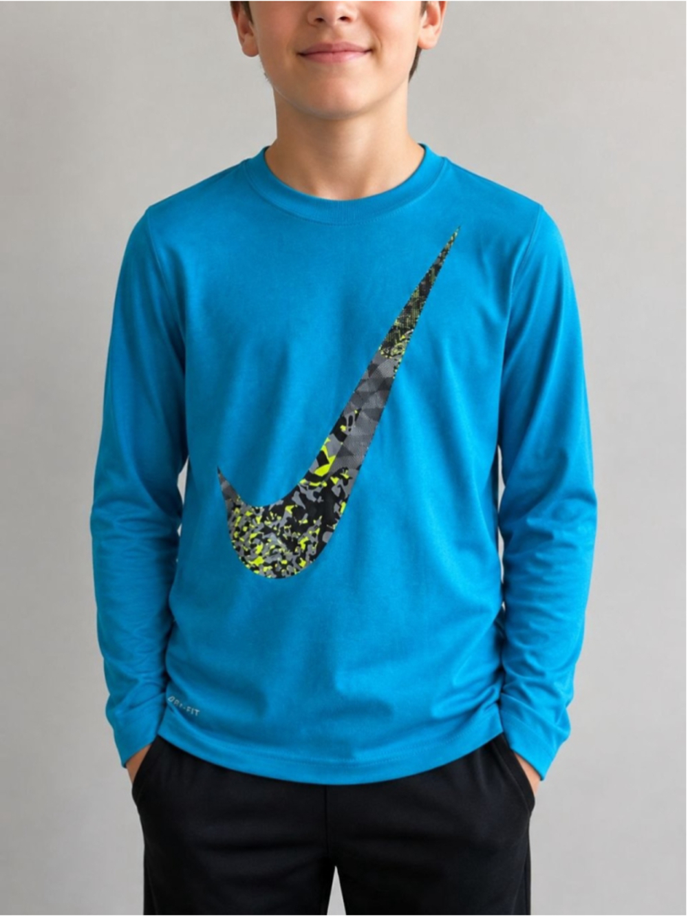 Nike Boys Dri-FIT Long Sleeve Graphic Shirt Blue Size Medium M